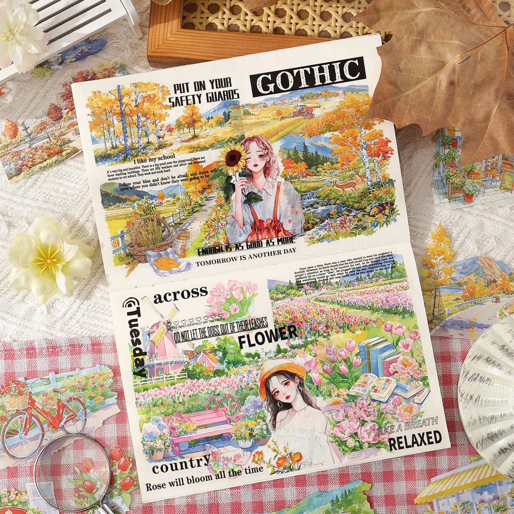 20 Sheets Four Seasons Travel Landscape Theme Large PET Stickers for Scrapbooking DIY Frame Collage Decoration Laptop Skateboard Qme