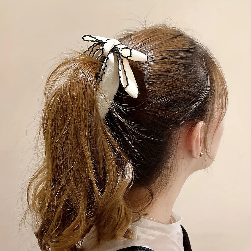 Banana Clip - Ribbon Bow Korean Style Hair Clip for Women and Girls - Resin and Fabric Hair Clip with Classic Bow Design Qme