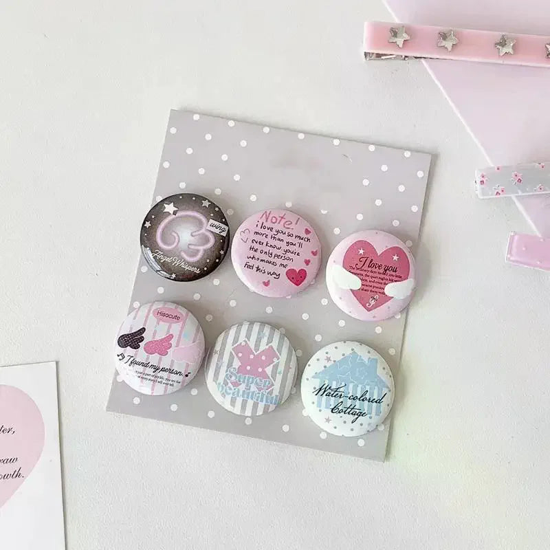 6Pcs Retro Cute 25mm Mini Cartoon Button Badge Kawaii Girls Kids Backpack Pencil Bag DIY Decorative Brooch Pins Qme