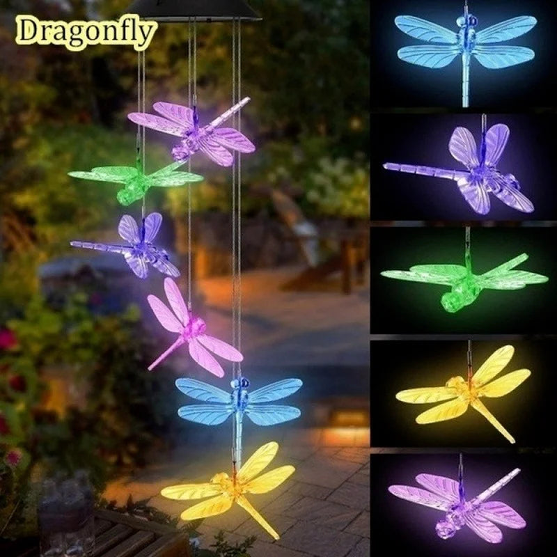 LED Solar Wind Chime Crystal Ball Hummingbird Light Changing Qme dragonfly