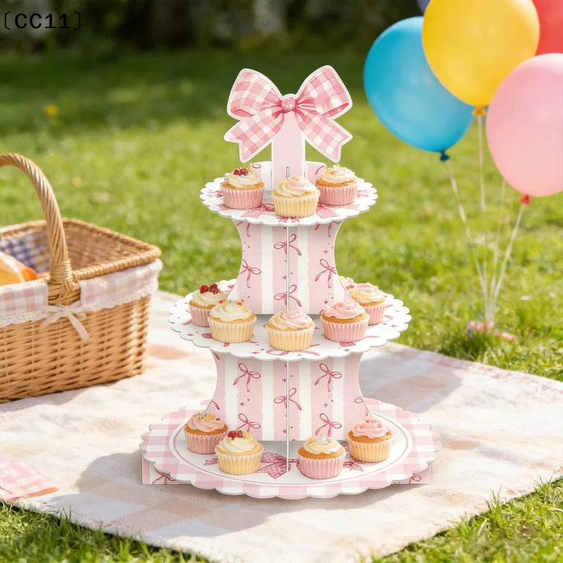 3 Tier Cake Stand Cherry Bow Party Display Birthday Cupcake Qme