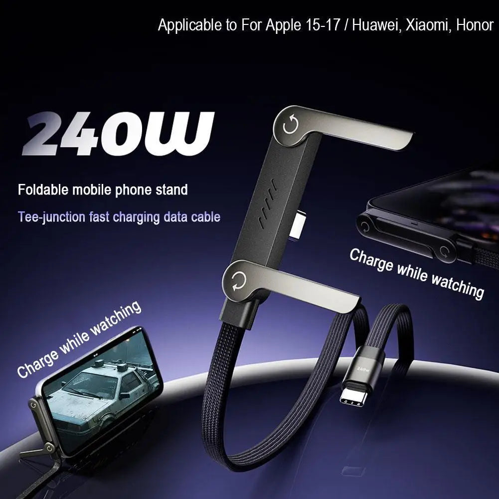 240W Fast Charging Foldable Phone Holder Data Cable Fast Charging Multi Charger Cord With Type C 2-in-1 Foldable Data Cable Qme