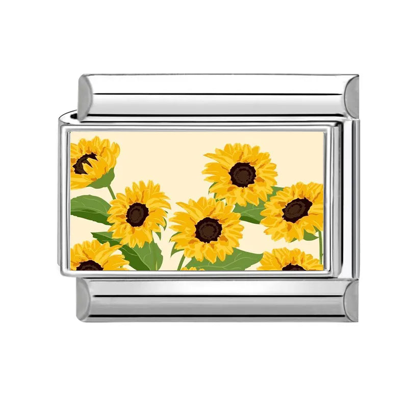 Fashion Iris Hyacinth Sunflower Daisy Flowers Series Italian Charm Link Fit 9mm Bracelet Stainless Steel Women Men DIY Making Qme Style 14
