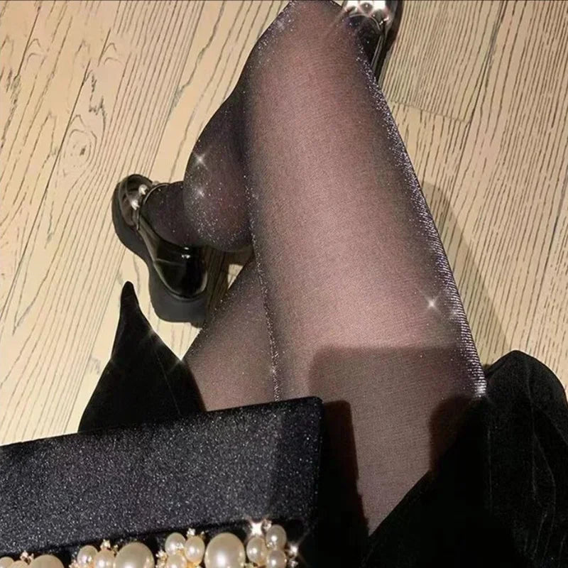 Shiny Sexy Black Stockings Pantyhose Transparent Tights Charming Qme black