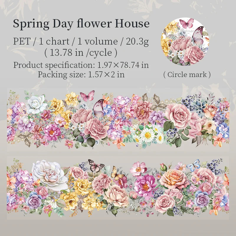 PET Tape flower Pattern Self-Adhesive Tape Sticker Decorative Masking Tape DIY Craft Decorative Tape For Scrapbooking Decoration Qme B