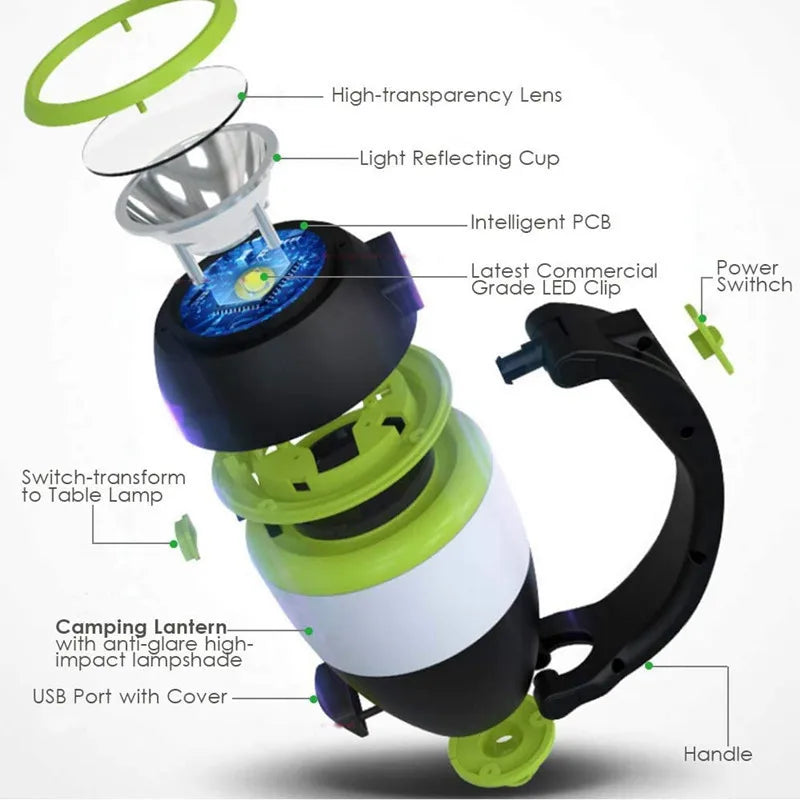 LED Camping Lamp Desk 1 Flashlight USB Charging Waterproof Outdoor Qme