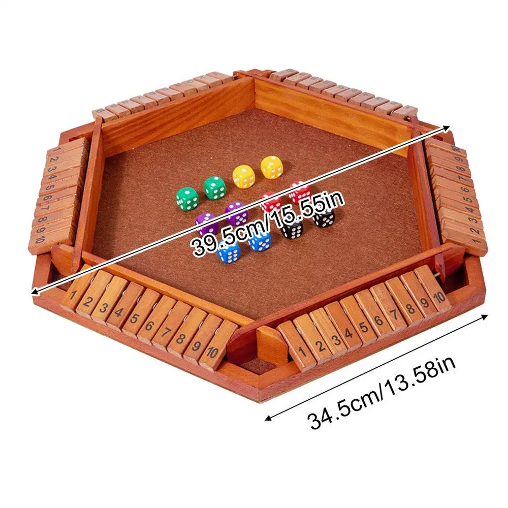 Shut The Box Game Wooden 6-sided Wood Math Toy Board Entertainment Game for Outdoor Party Gathering School Travel Teens Adults Qme Wood Color