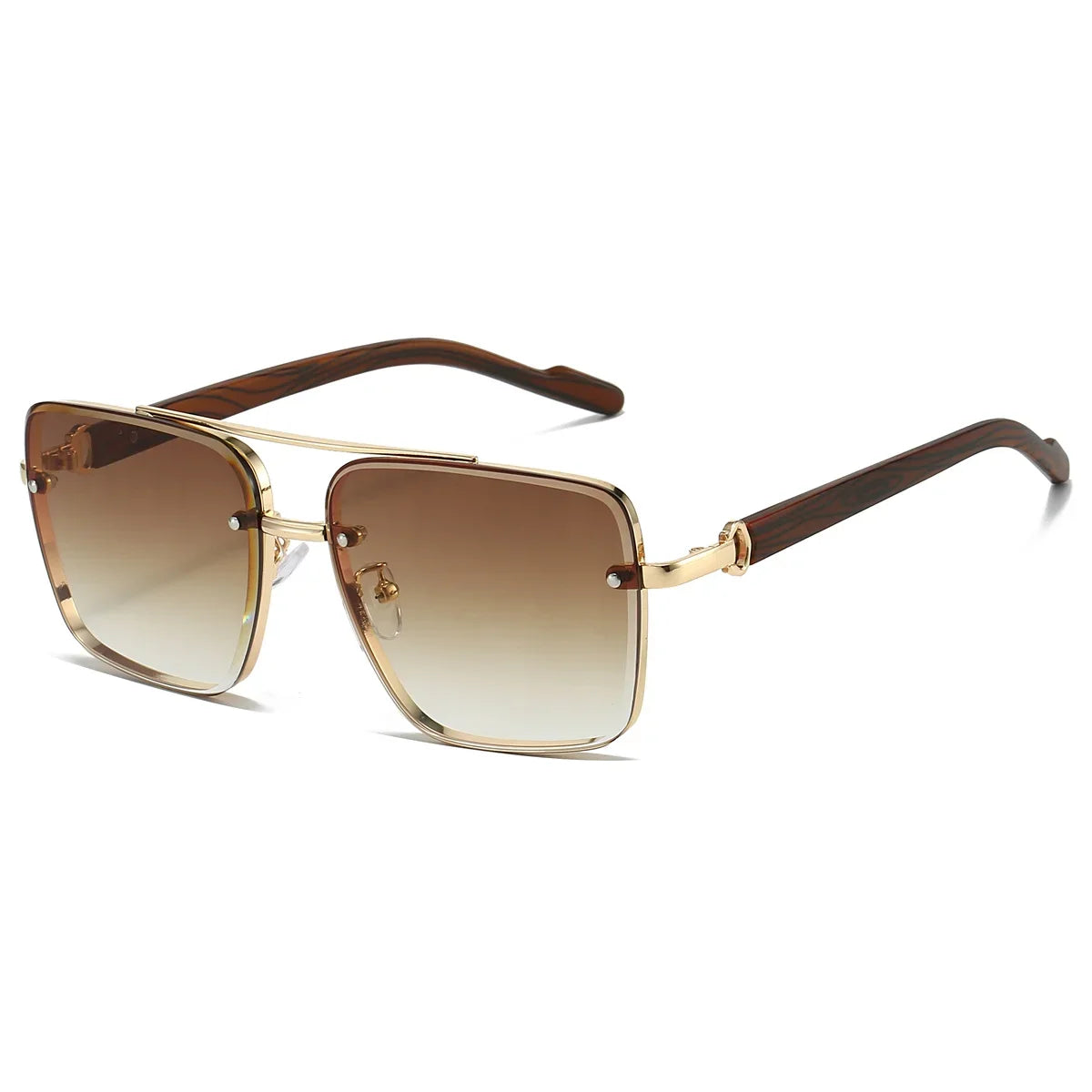 Fashion Retro Square Metal Shades Women's Original Brand Design Driving Sunglasses New Double Bridge Pilot Sun Glasses Qme gradient tawny