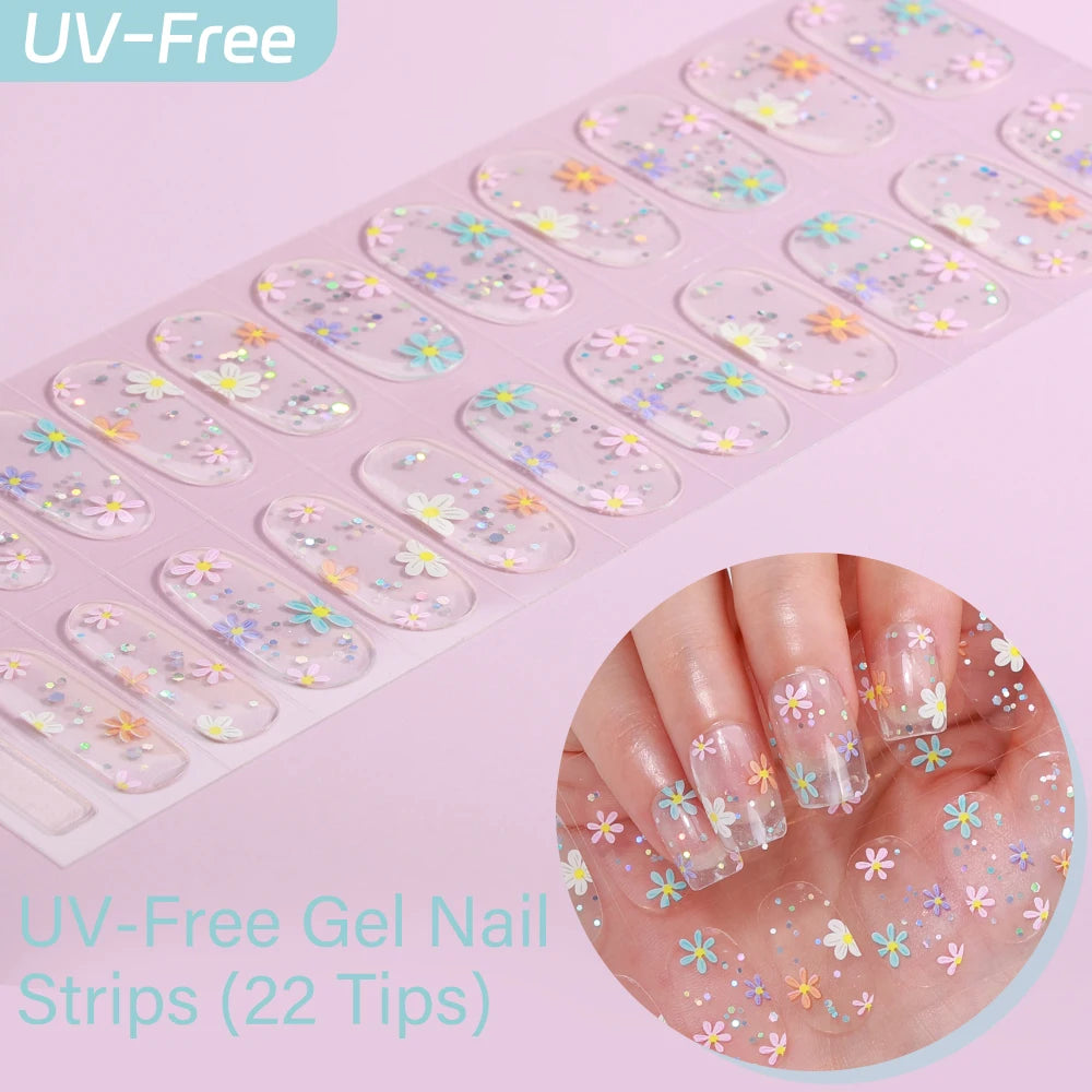 22Tips French Red Heart Kiss UV-Free Gel Nail Stickers Glitter Flower