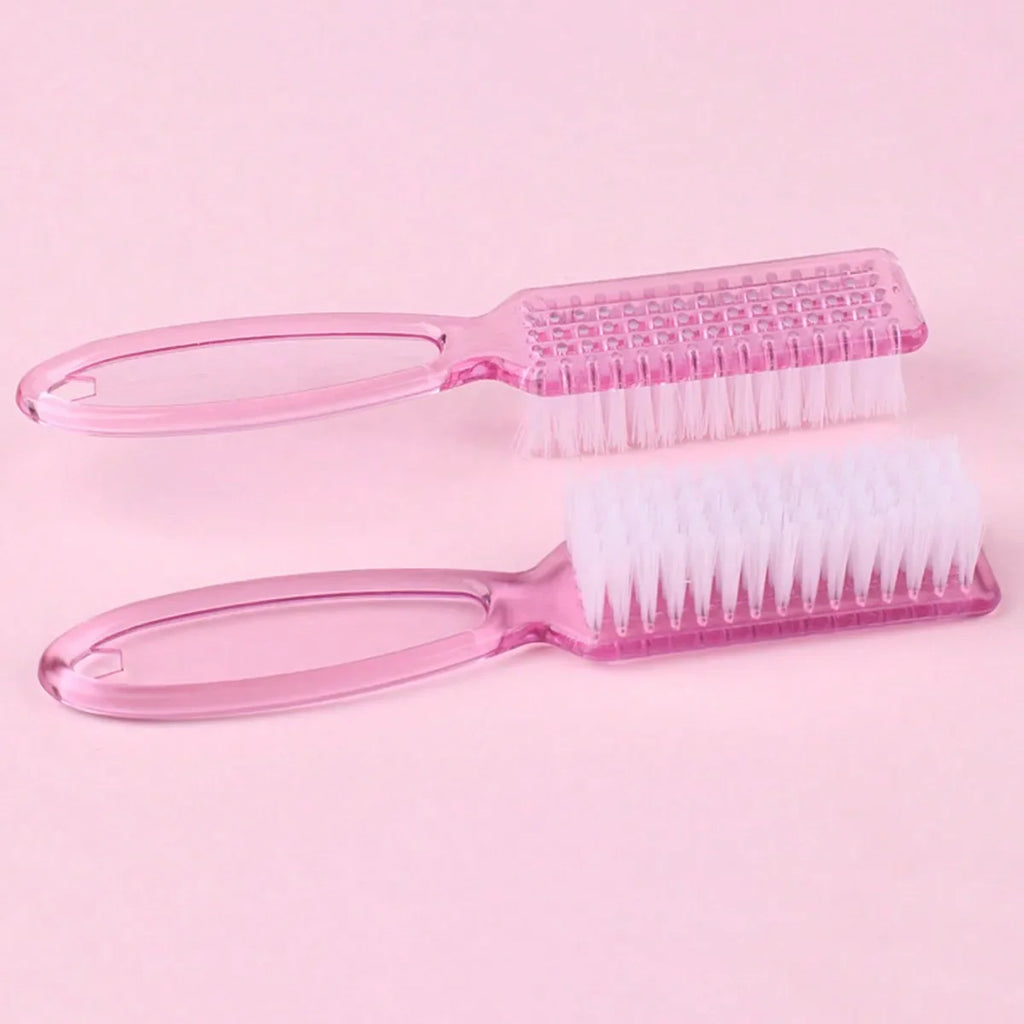 2PCS Nail Art Brush Long Handle Brush Square Head Multifunctional Nail Dust Manicure Dust Cleaning Brush Qme 2PCS Pink