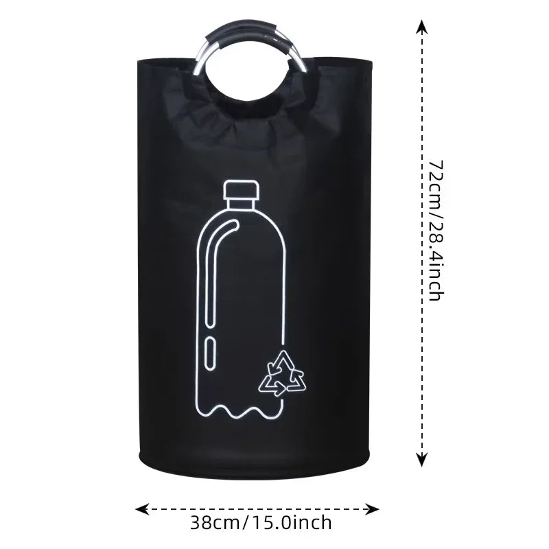 Foldable 82L Waste Recycling Basket Aluminum Carry Handle Large Empty Bottle Storage Bag For Kitchen Laundry Space Organizing Qme Black-B 1PCS