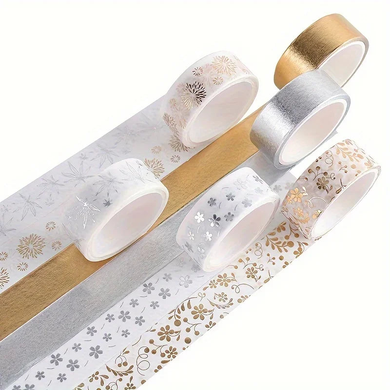 6-Piece Flower Plant Gold Foil Washi Tape Set - Add a Touch of Elegance to Your Crafts! Qme