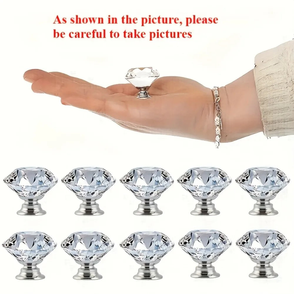 Diamond Crystal Cabinet Knobs, Clear Glass Drawer Pull Handles With Screws For Dresser Wardrobe Cupboard Qme