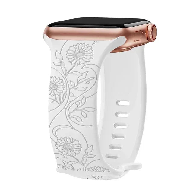 Floral Engraved Strap Apple Watch Band Silicone Bracelet Iwatch
