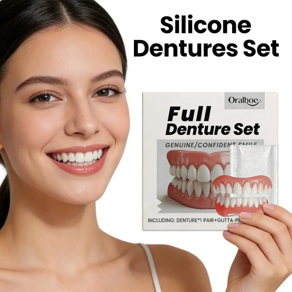 Silicone Dentures False Teeth Full Set Cover Gums Improve Missing Broken Tooth Restore Confident Smile Teeth Denture Reliner Kit Qme