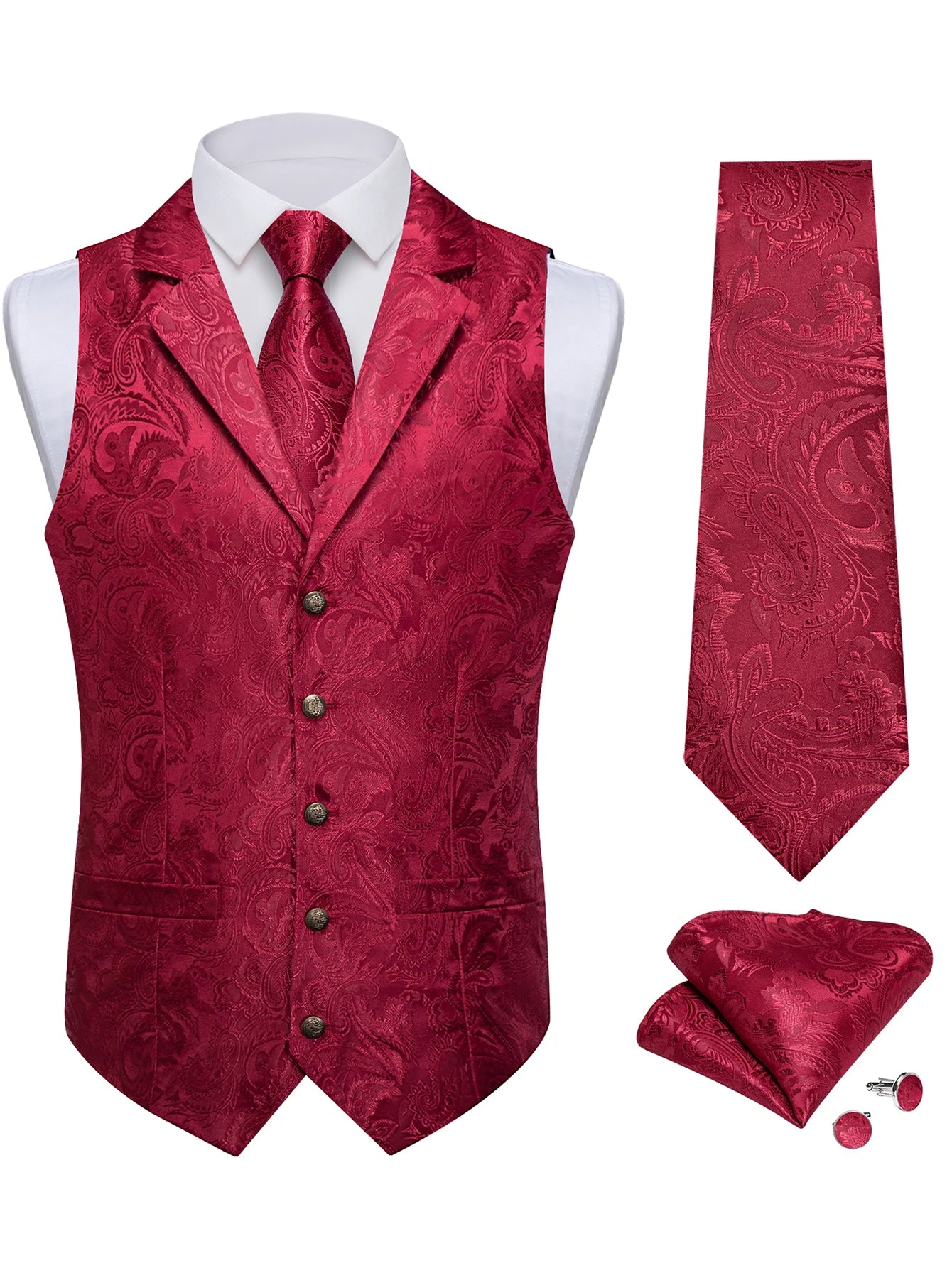 Men's Paisley Suit Vest Tie Formal Waistcoat Matching Necktie Qme MJTZ0724 S