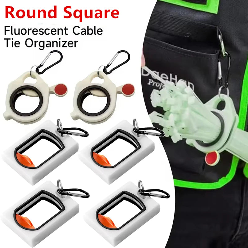 Round Square Fluorescent Cable Tie Organizer Cable Tie Holder Portable Cable Tie Storage Tool Electrical Wire Tie Organizer Qme