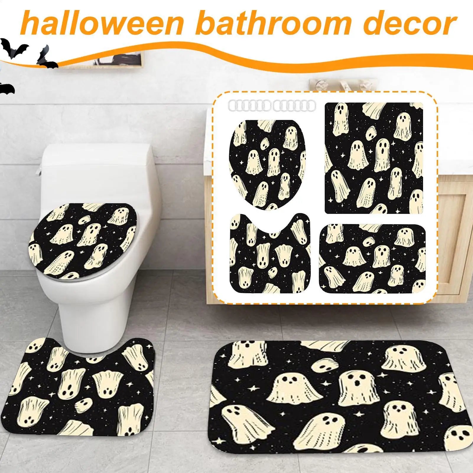 Halloween Shower Curtains Bathroom Spooky Ghost Machine Washable Qme