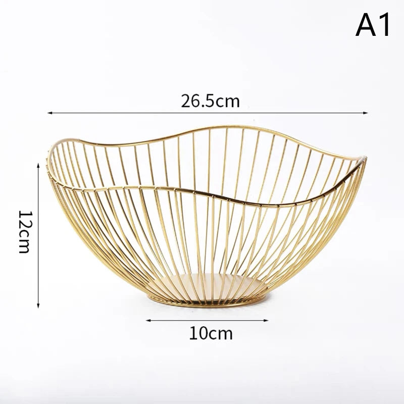 Table Bread Snacks Tray Storage Iron Fruit Basket Container Bowl Home Qme A1