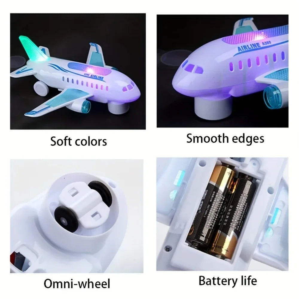 Aeroplane Toy Electric Airplane Toy with Flashing LED Lights & Sounds Bump and Go Musical Birthday Gift for Kids Boys Girls Qme