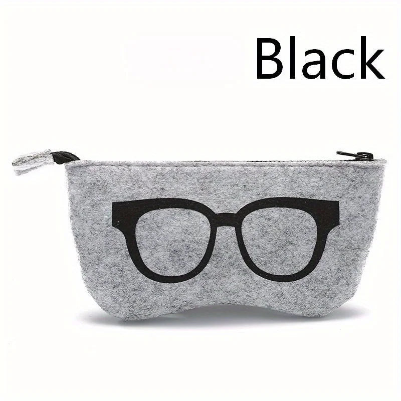 2PCS Soft Felt Eyeglasses Pouch with Zipper, Portable Sunglasses Storage Bag, Cute Glasses Print Protective Case for Men Women Qme