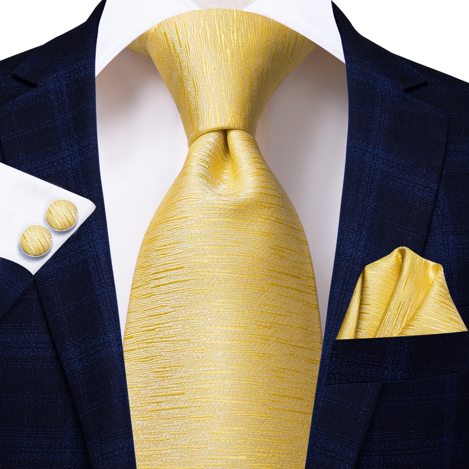 Designer Gold Solid Wedding Tie Men Handky Cufflink Striped Plaid