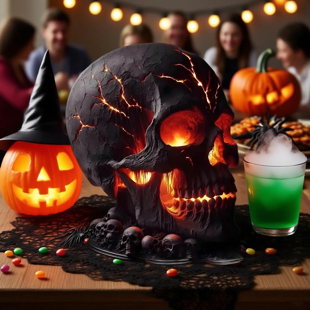 Halloween Skull Lamp Flame Desk Decorations Gothic Home Spooky Decor Qme
