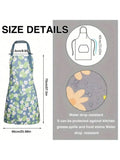Oil-proof Waterproof Floral Print Apron Gardening Cooking Adjustable Qme green
