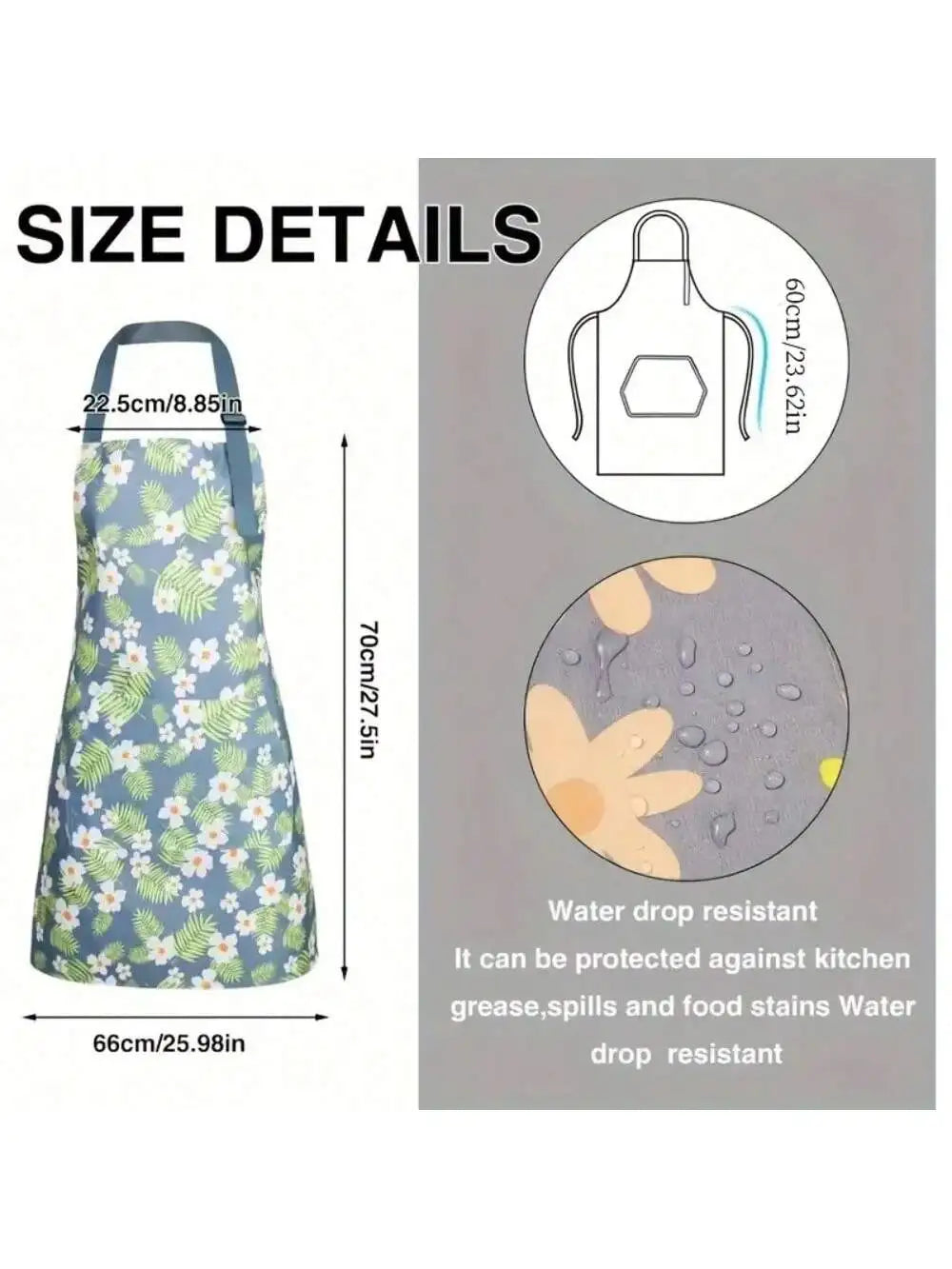 Oil-proof Waterproof Floral Print Apron Gardening Cooking Adjustable Qme green