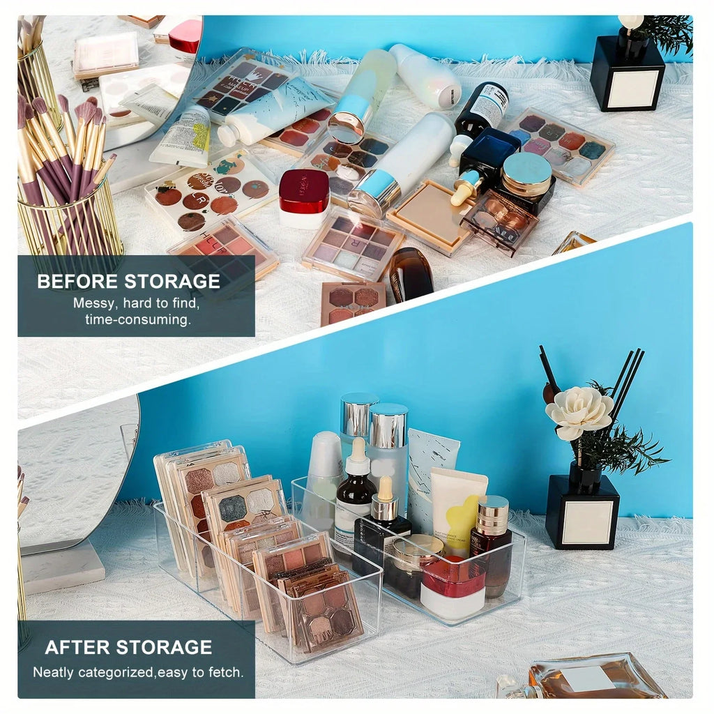 Three-compartment makeup storage box - Stackable makeup storage drawers, suitable for dressing tables, bathrooms and kitchen Qme