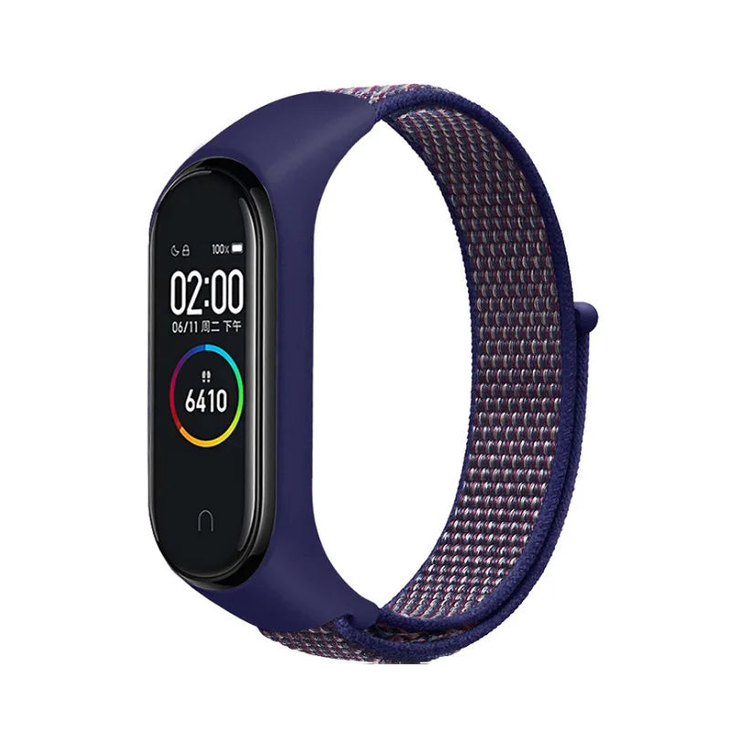 A Durable Nylon Loop Watch Strap with Freely Adjustable Velcro for Xiaomi Mi Band Fashionable Replacement Wrist Band Accessory Qme indigo Mi8 9 10