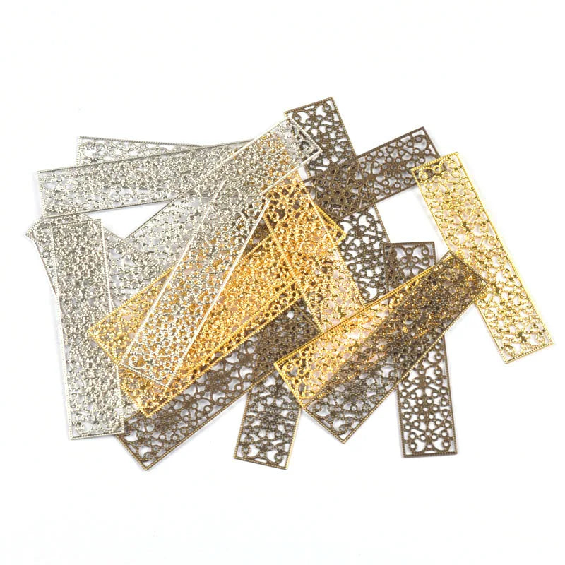 10Pcs Rectangle Metal Crafts Flower Filigree Wraps Connectors DIY Embellishments For Jewelry Making Home Decor Handicraft yk0903 Qme