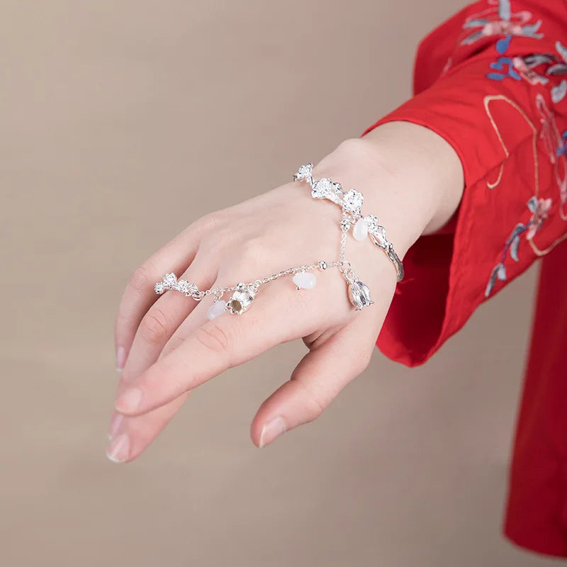 Chinese Retro Butterfly Bell Water Drop Ring Bracelet Bangle Court Antique Open Bracelet Women's Girlfriend Fairy Fashion Gift Qme