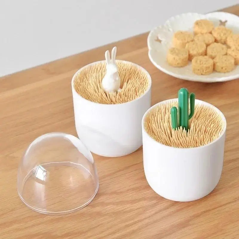 Creative Toothpick Holder Plastic Cotton Swab Holder With Cute Mini Cactus Trees Rabbit Table Accessories Home Decor Qme