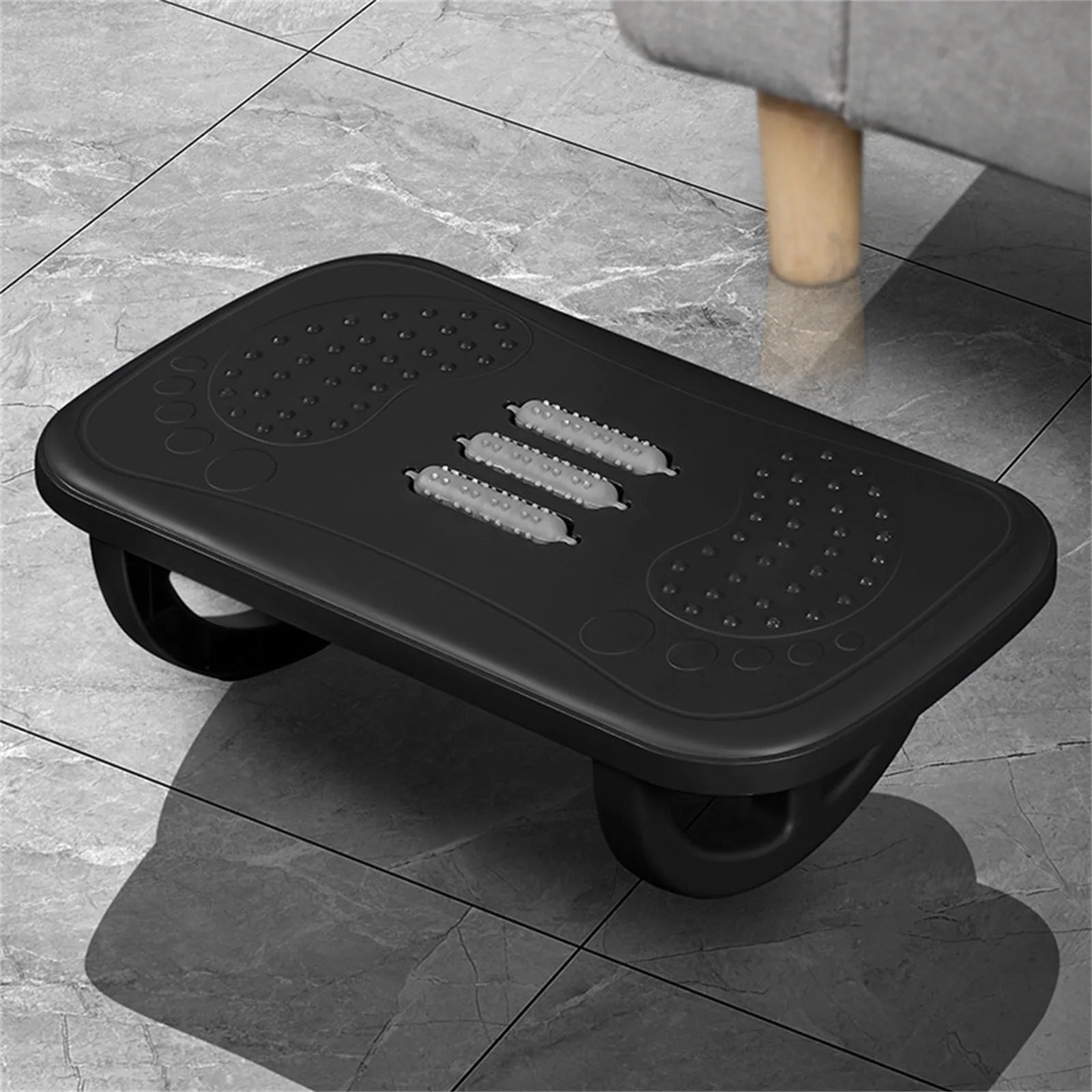 Rocking Footrest With Foot Massage Rollers Anti-Slip Textured Foot Stool Ergonomic Under Desk Footrest for Home and Office Qme Black