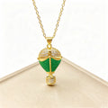 High-Quality Multicolor Enamel Art Hot Air Balloon Zircon Pendant Necklace Cute Fashion Party Jewelry For Women Daily Wear Qme Green