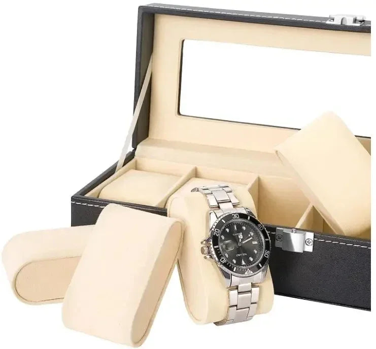 Hot Sale PU Leather Display Storage Collection Organizer watch box Case With Glass Top Slot Men Watch Bracket Display Box Gifts Qme