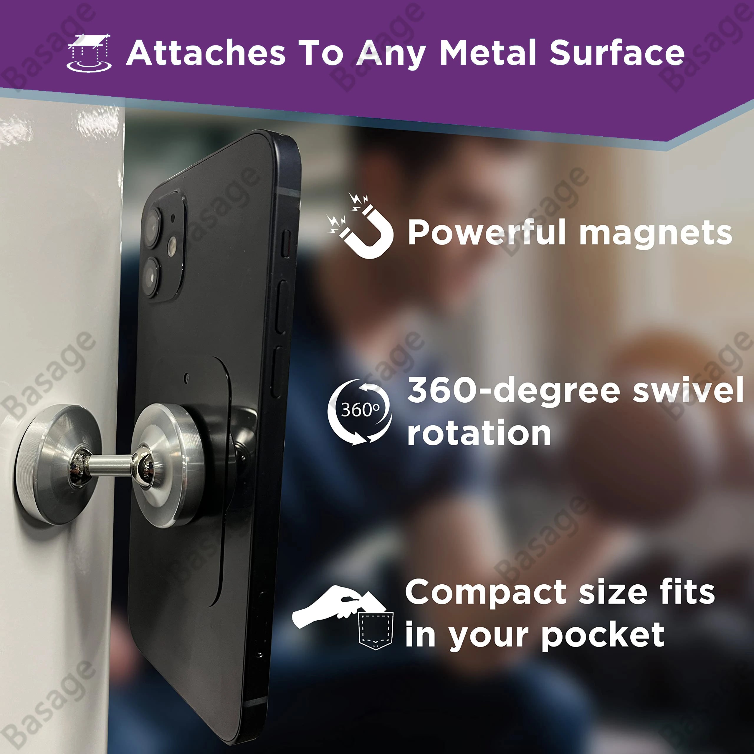 Dual Magnetic Gym Phone Holder for Working Out Videos-Double Sided Strong Magnet with 360 Degree Rotation - Fits Any Smart Phone Qme