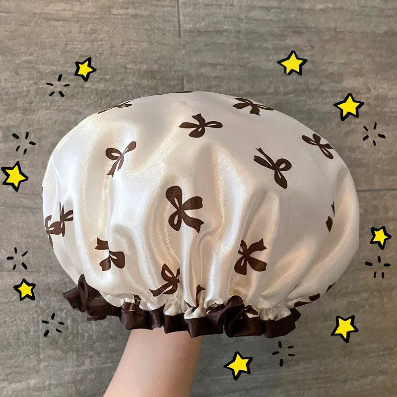 Double-layer Water-proof Shower Cap Antifouling Kitchen Hair Cover Qme White