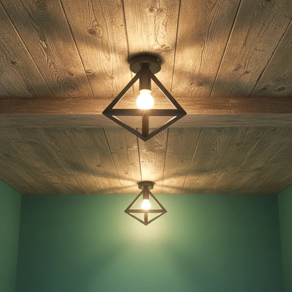 E27 Retro Ceiling Lamps Black Industrial Light Fixture Vintage Semi Flush Mount Ceiling Lights Porch Hallway Stairway Mini Metal Qme