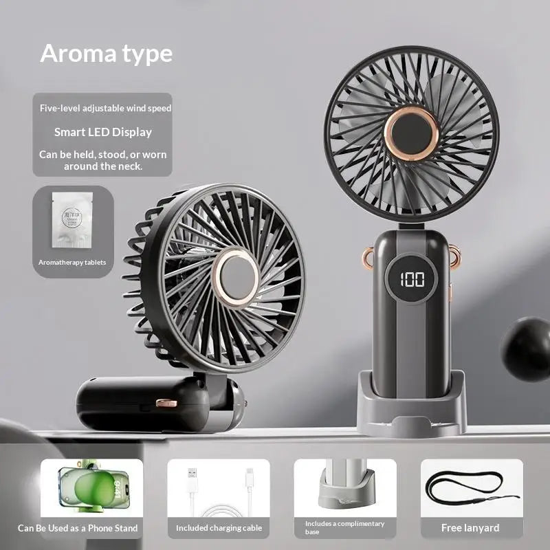 Portable Handheld Mini Fan Foldable Neck Hanging Fans 5 Speed USB Qme one size A4