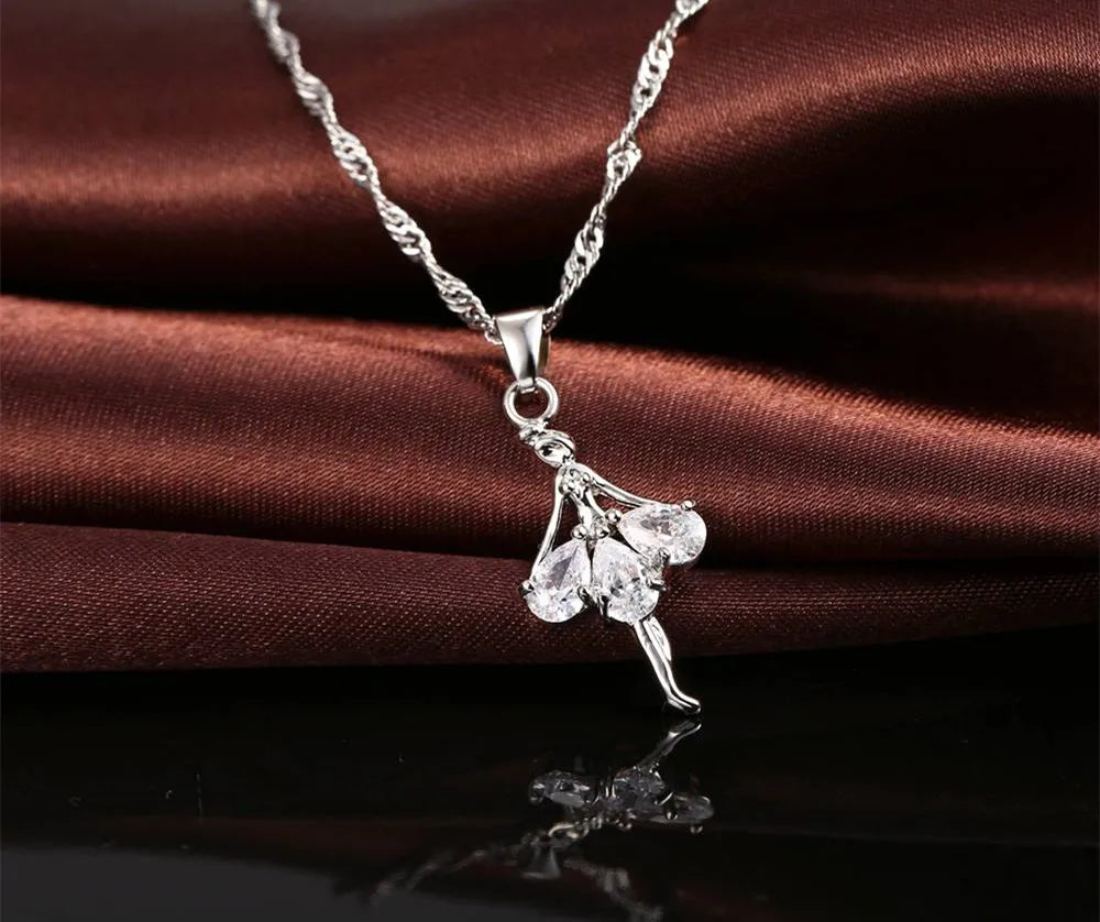 925 Sterling Silver Stamped Bridal Jewelry Sets Cute Dancing Girl Shape CZ Crystal Women Girls Engagement Anniversary Wholesale Qme