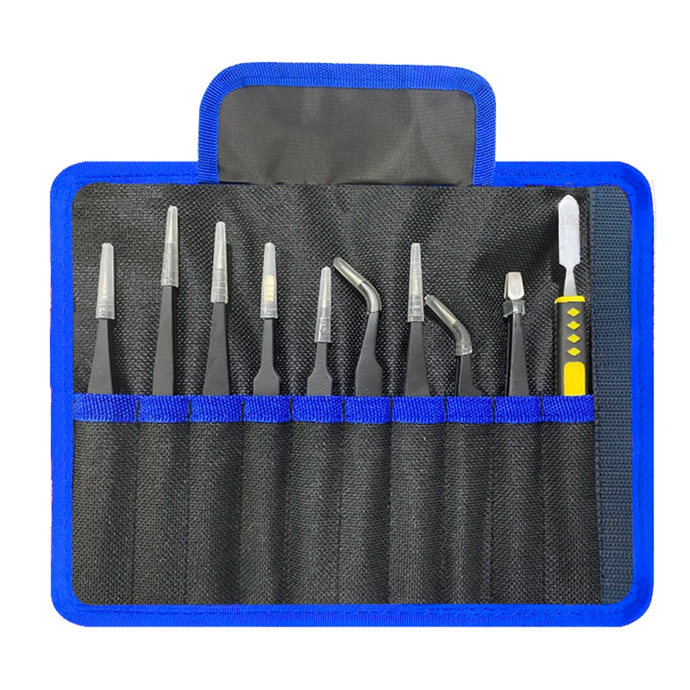 Anti-static ESD Stainless Steel Tweezers Maintenance Tools Industrial Qme 10pcs with bag