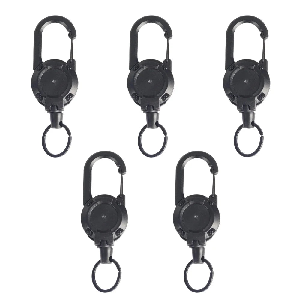 Heavy Duty Retractable Rope Carabiner Outdoor Steel Wire Rope Spring Key Chain Multi Functional Rebound Anti Loss Rope Buckle Qme Black 5pcs