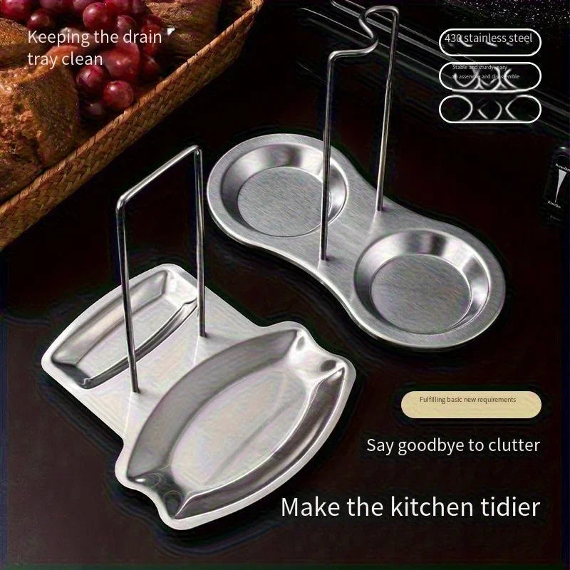 Pot lid support and spoon holder - Space-saving kitchen storage items that don't require drilling, featuring a draining tray, Qme