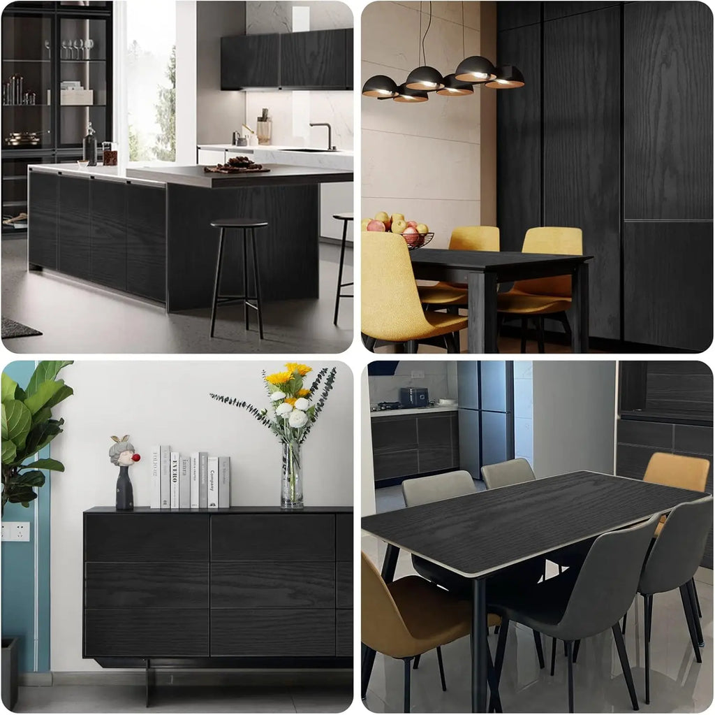 Black Wood Wallpaper Self-adhesive Film Kitchen Cabinets Countertops Qme