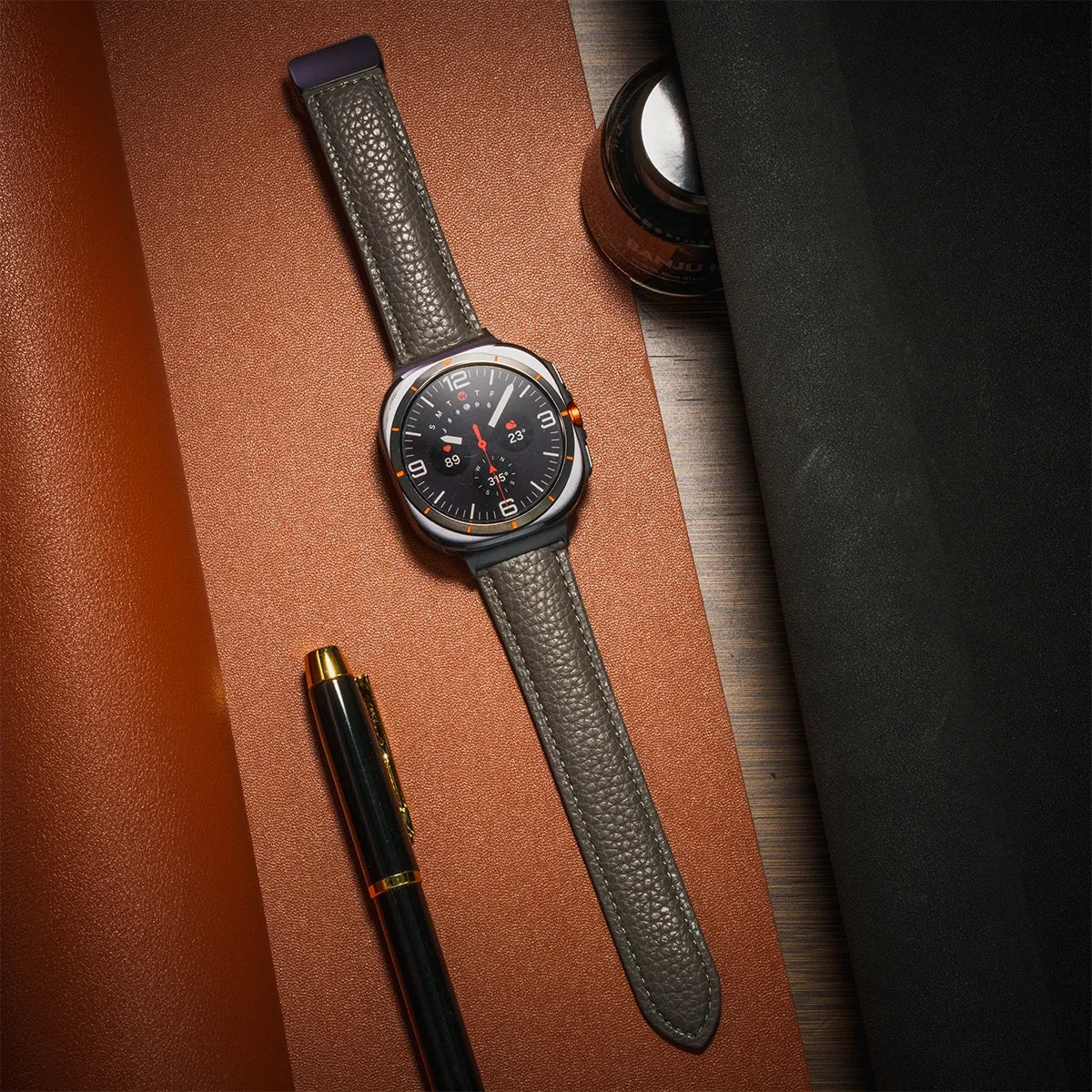 Leather Strap For Samsung Galaxy Watch Ultra 47mm Comfortable Magnetic Bracelet Wristband Galaxy Watch 7 Ultra Belt Accessories Qme Grey-B Galaxy Watch Ultra