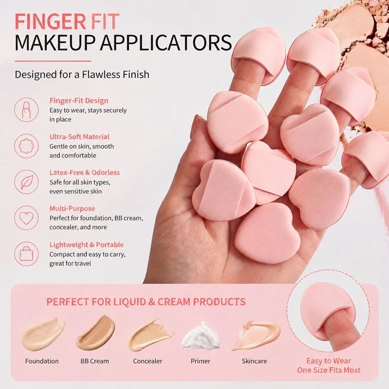 Mini Heart-shaped Finger Powder Puff Makeup Tool Air Cushion Sponge Qme