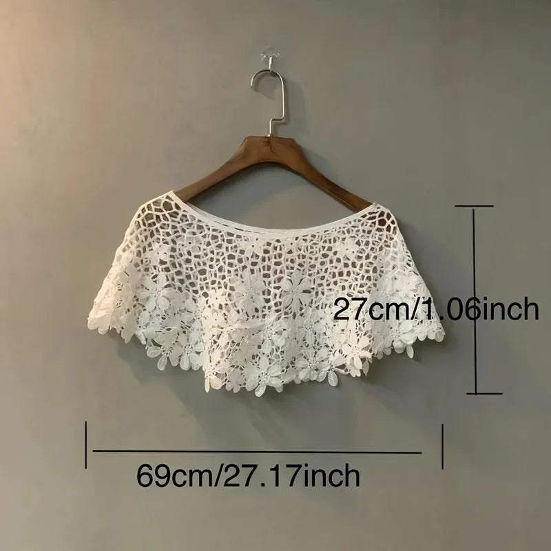 White Lace Butterfly Crochet Shawl, Hollow Out Cropped Capelet, Summer Bridal Cover Up Qme