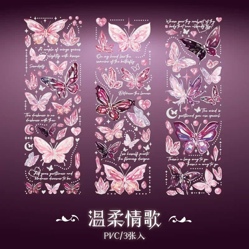3 pcs laser Butterfly PET Stickers Decorative Diy Scrapbooking Collage material Planner Stationery Craft Supplies Qme D